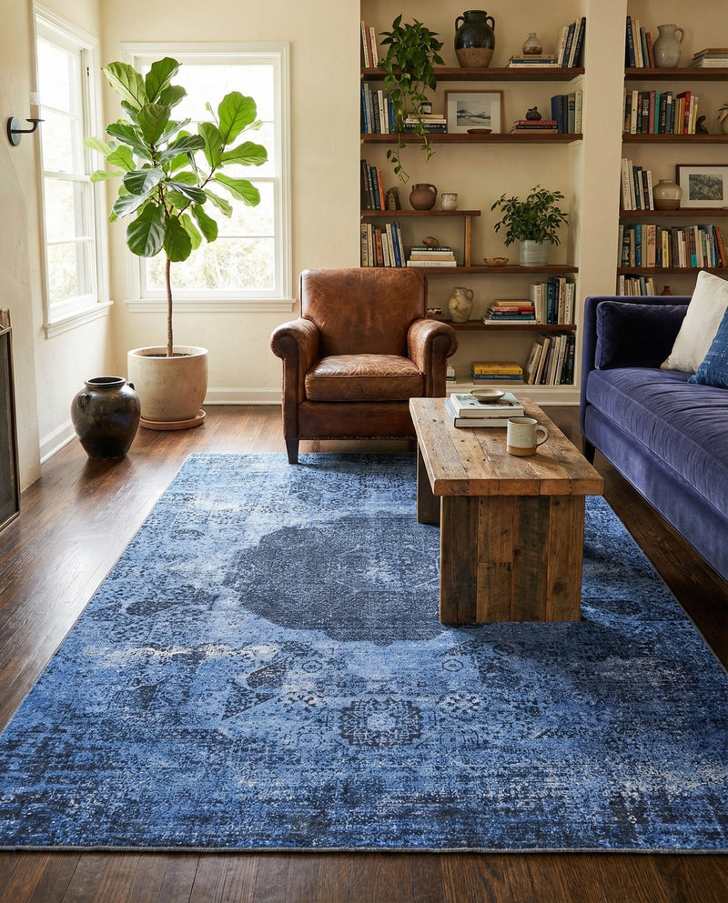 Laguna Sands Collection Area Rug - Catalina Rectangle Overdyed Blue  lifestyle 48