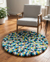 Woolen Sphere Collection Area Rug - Orbsburg (Blue) Round Blue  lifestyle 46