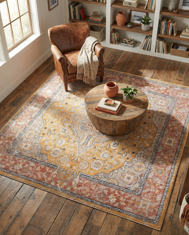 Seville Stripes Collection Area Rug - Cadiz (Yellow) Square Yellow  lifestyle 45