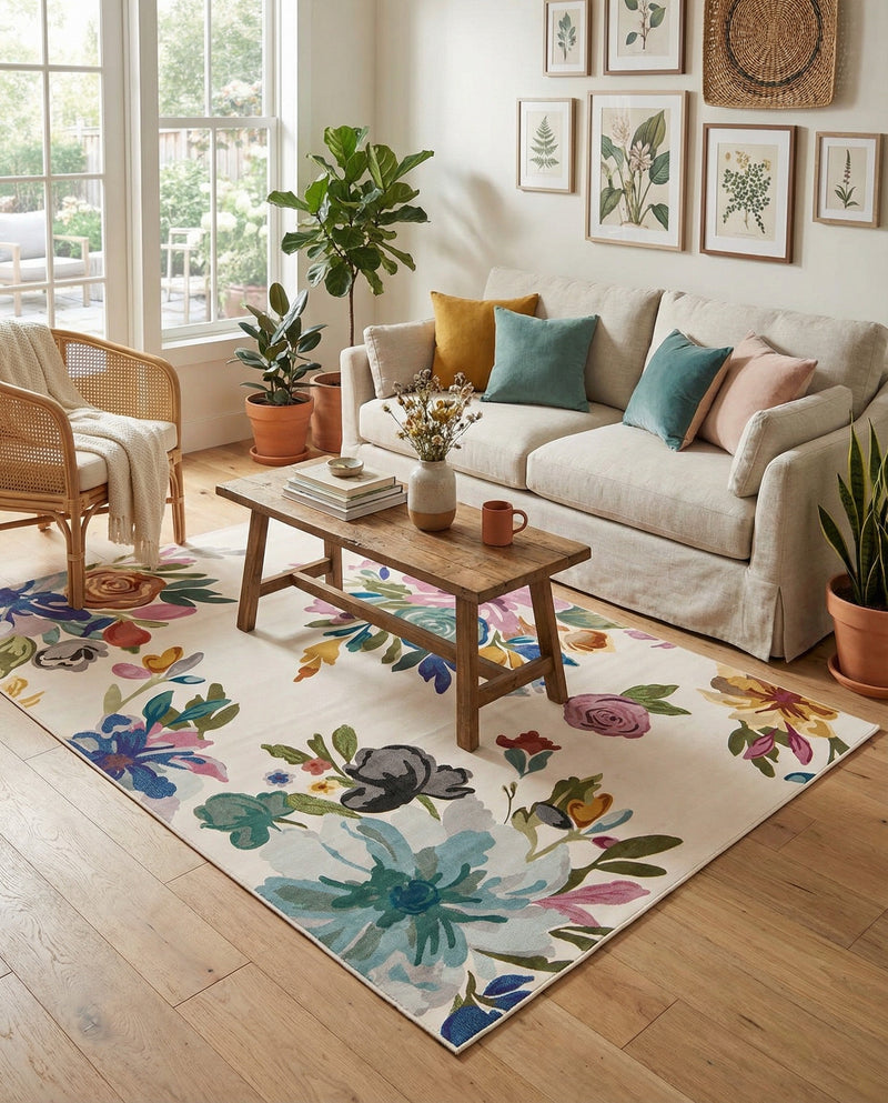 Meadow Breeze Collection Area Rug - Wildflower Rectangle Ivory  lifestyle 15