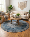 Mykonos Manor Collection Area Rug -  Tinos (Blue) Round Blue  lifestyle 59