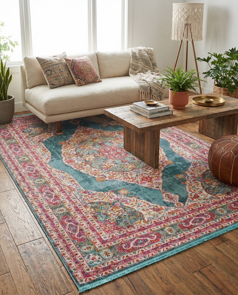 Caribbean Breeze Collection Area Rug -  Windward Rectangle Turquoise  lifestyle 47