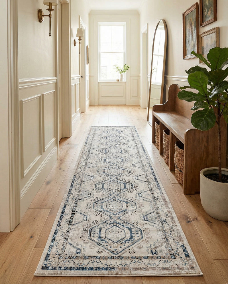 Savannah Elegance Collection Area Rug -  Tybee (Gray Blue) Runner Gray Blue  lifestyle 50