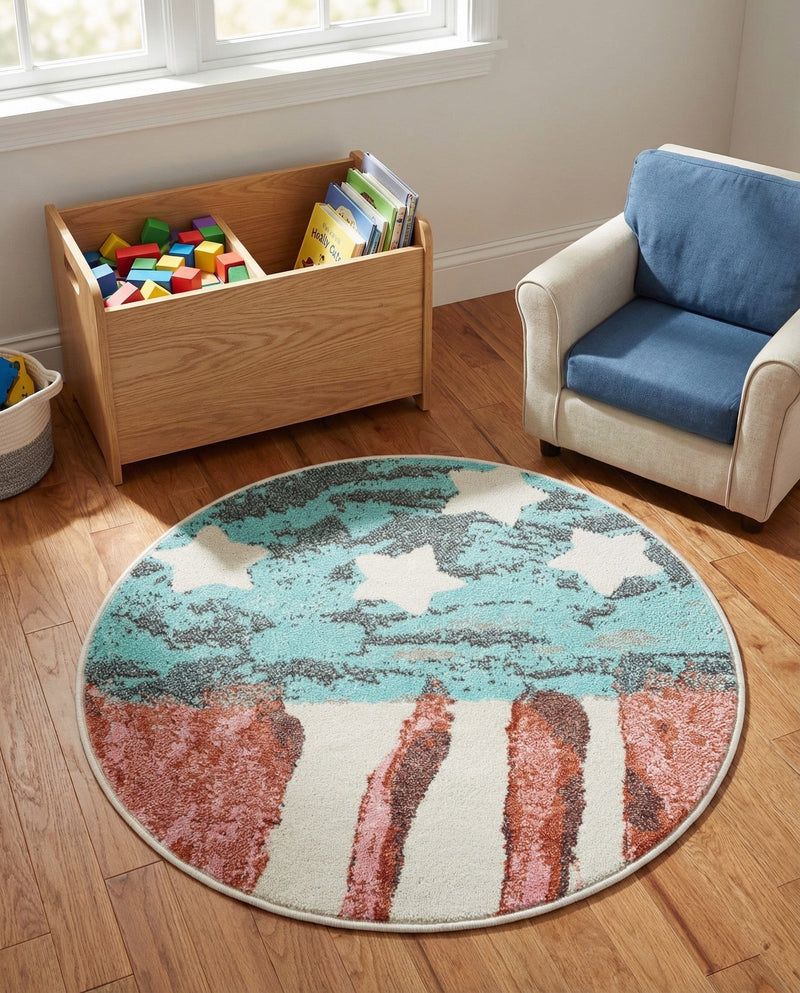 Wonder Tykes Collection Area Rug -  Zany Round Red and Blue  lifestyle 37