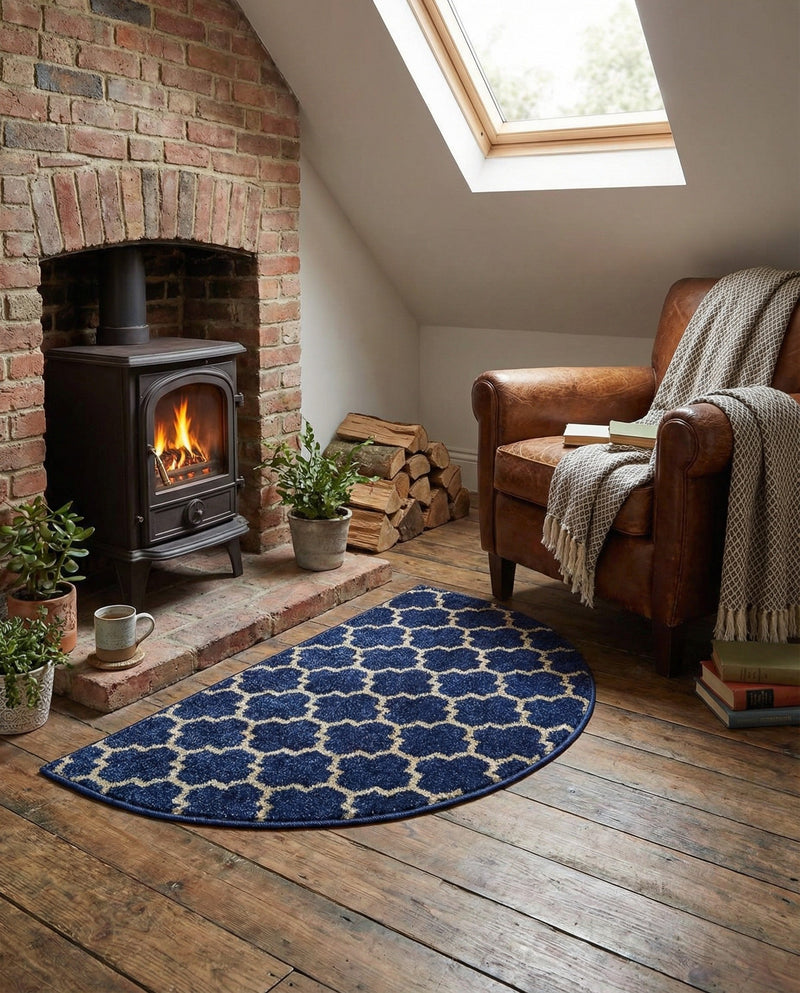 Lattice Gardens Collection Area Rug -  Bloomfield (Dark Blue) Hearth Dark Blue  lifestyle 47