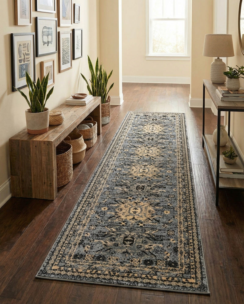 Tabriz Tapestries Collection Area Rug - Azerbaijan (Gray) Runner Gray  lifestyle 64
