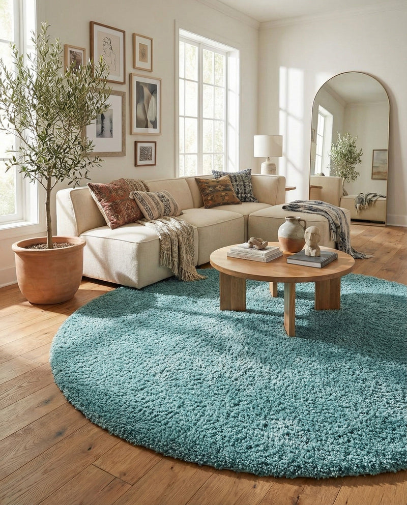 Alpine Plush Collection Area Rug -  Cortina (Aqua) Round Aqua  lifestyle 41