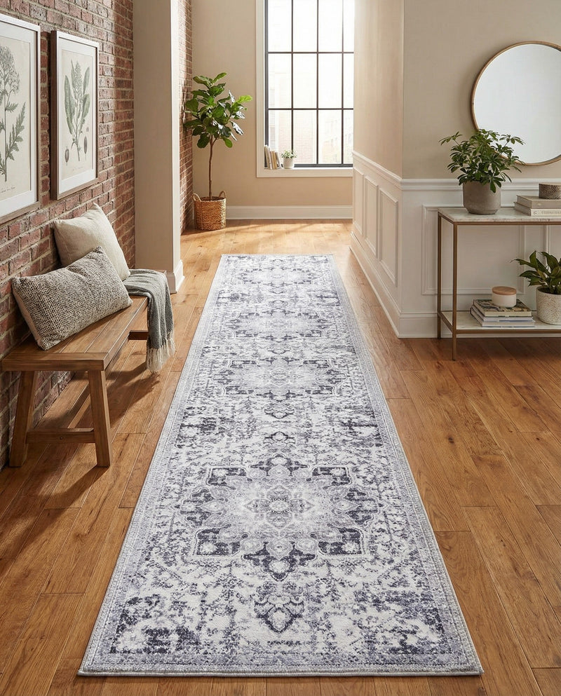 Baroque Era Collection Area Rug - Versailles (Light Gray) Runner Light Gray  lifestyle 29