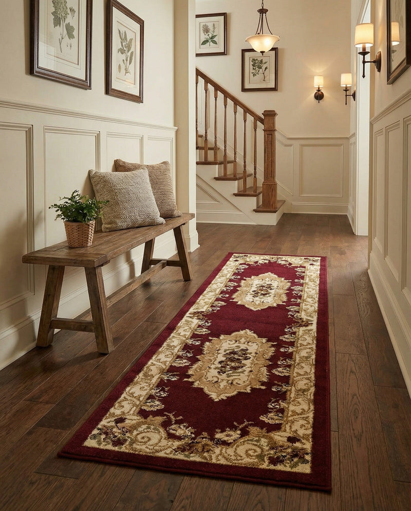 Versailles Elegance Collection Area Rug -  Louveciennes (Red) Runner Red  lifestyle 41