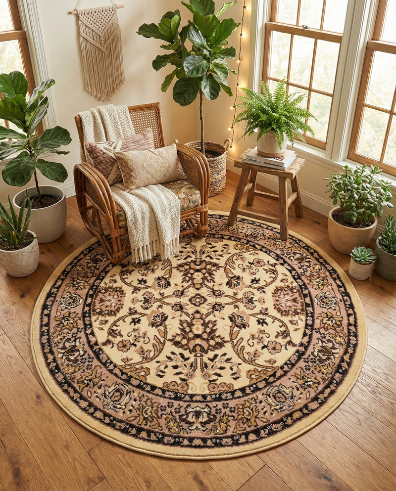 Isfahan Elegance Collection Area Rug - Naghsh-e Jahan (Ivory) Round Ivory  lifestyle 80