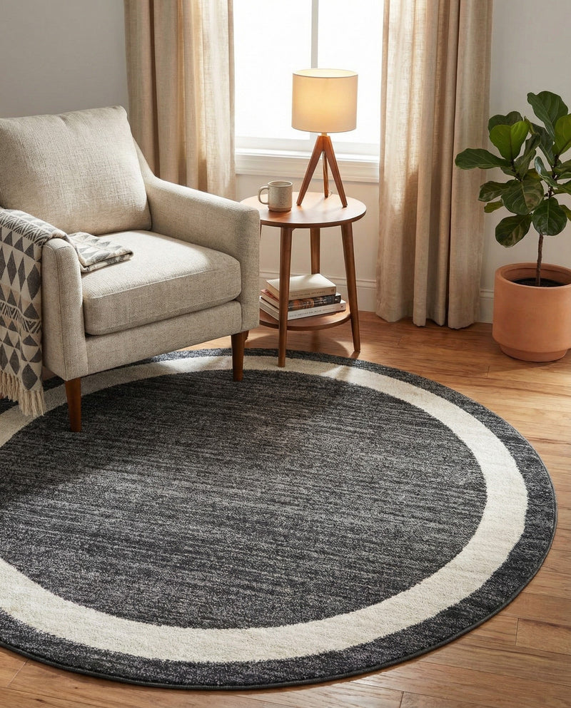 Studio Haven Collection Area Rug -  Alcove (Black) Round Black  lifestyle 50
