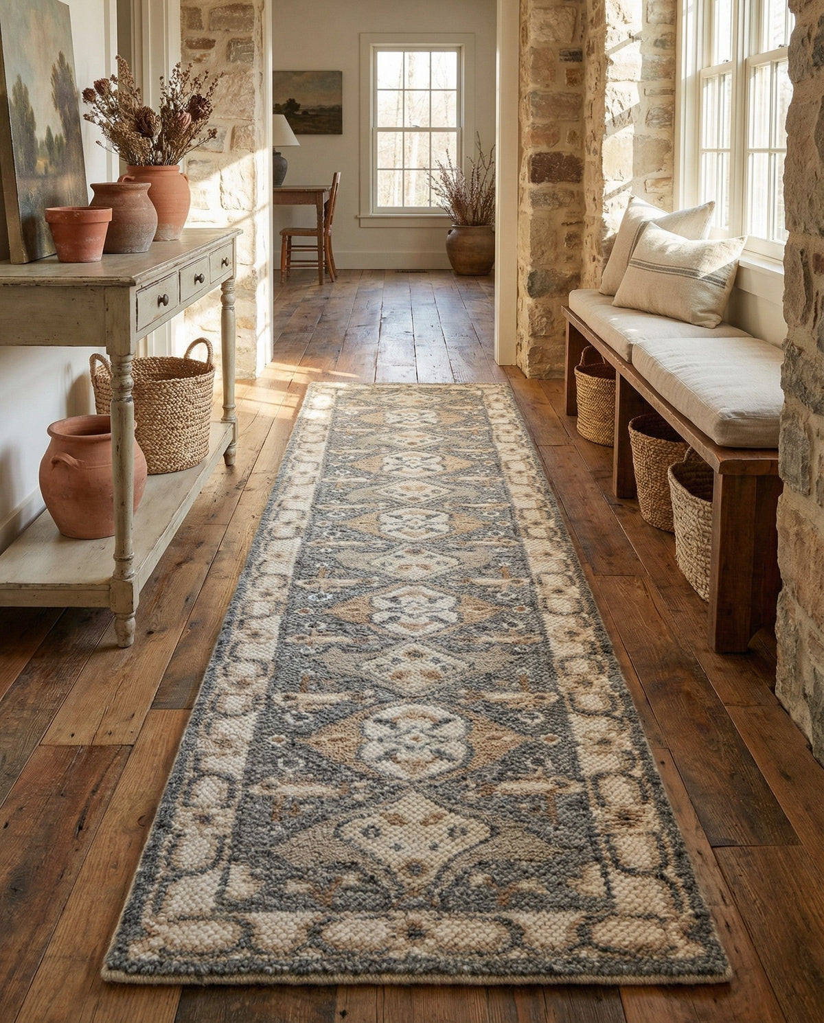 Byzantine Heritage Collection Area Rug - Istanbul Runner Antique Gray  lifestyle 34