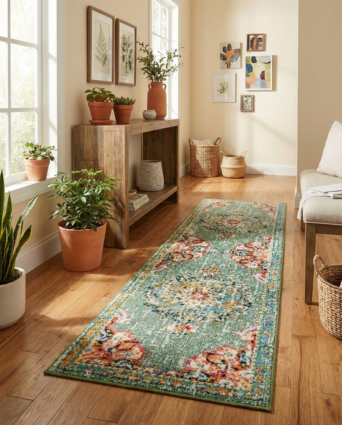 Brighton Terrace Collection Area Rug - Hove (Green) Runner Green  lifestyle 78