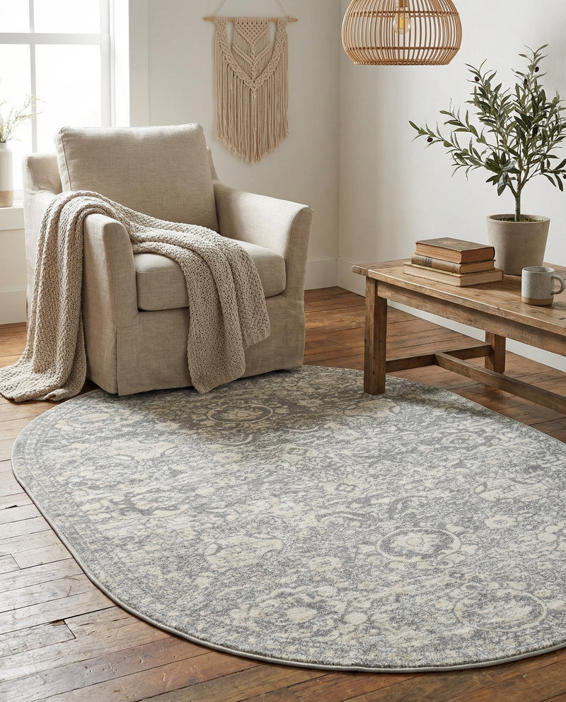 Seville Stripes Collection Area Rug -  Cordoba (Gray) Oval Gray  lifestyle 78
