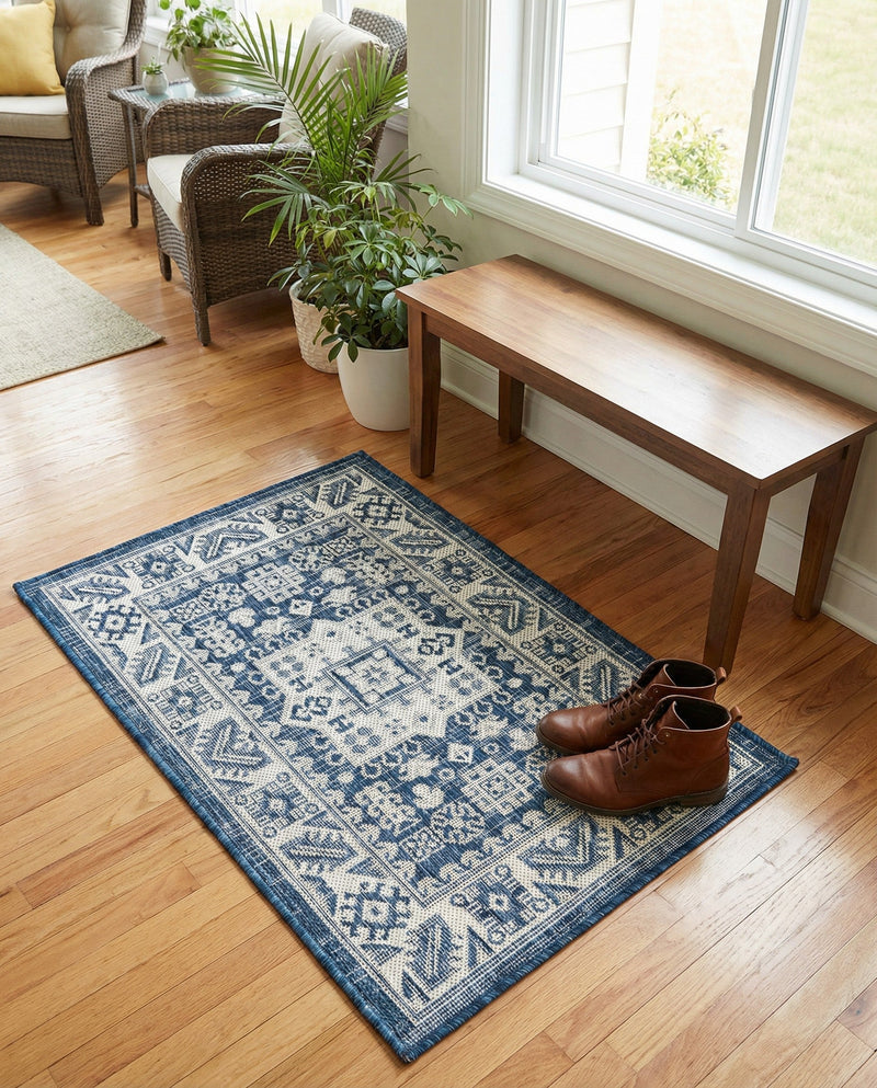 Tribal Terrace Treasures Collection Area Rug -  Incan Isle (Blue) Rectangle Blue  lifestyle 32