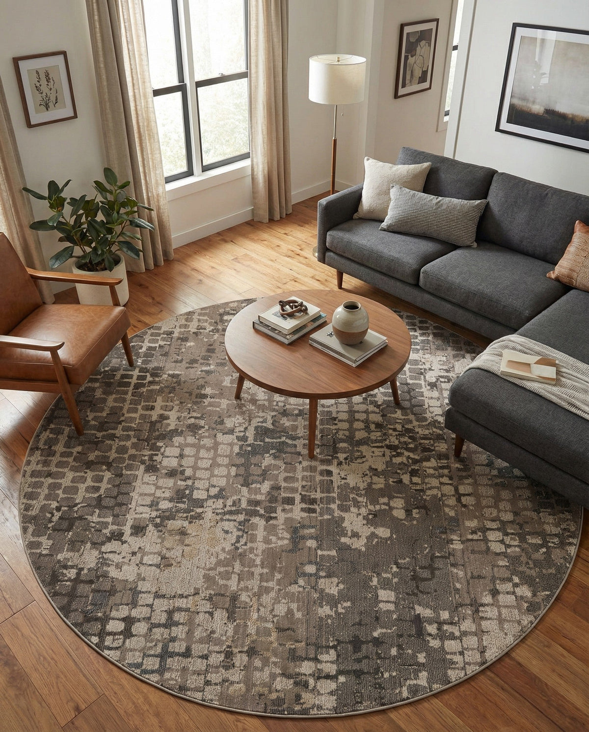 Chromatic Oasis Collection Area Rug -  Tropic Round Gray  lifestyle 78