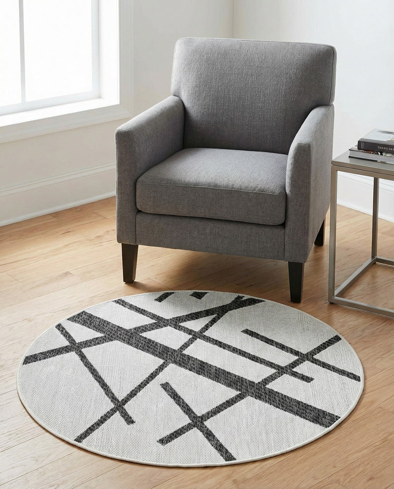 Urban Terrace Collection Area Rug -  Bowery Round Black and White  lifestyle 57