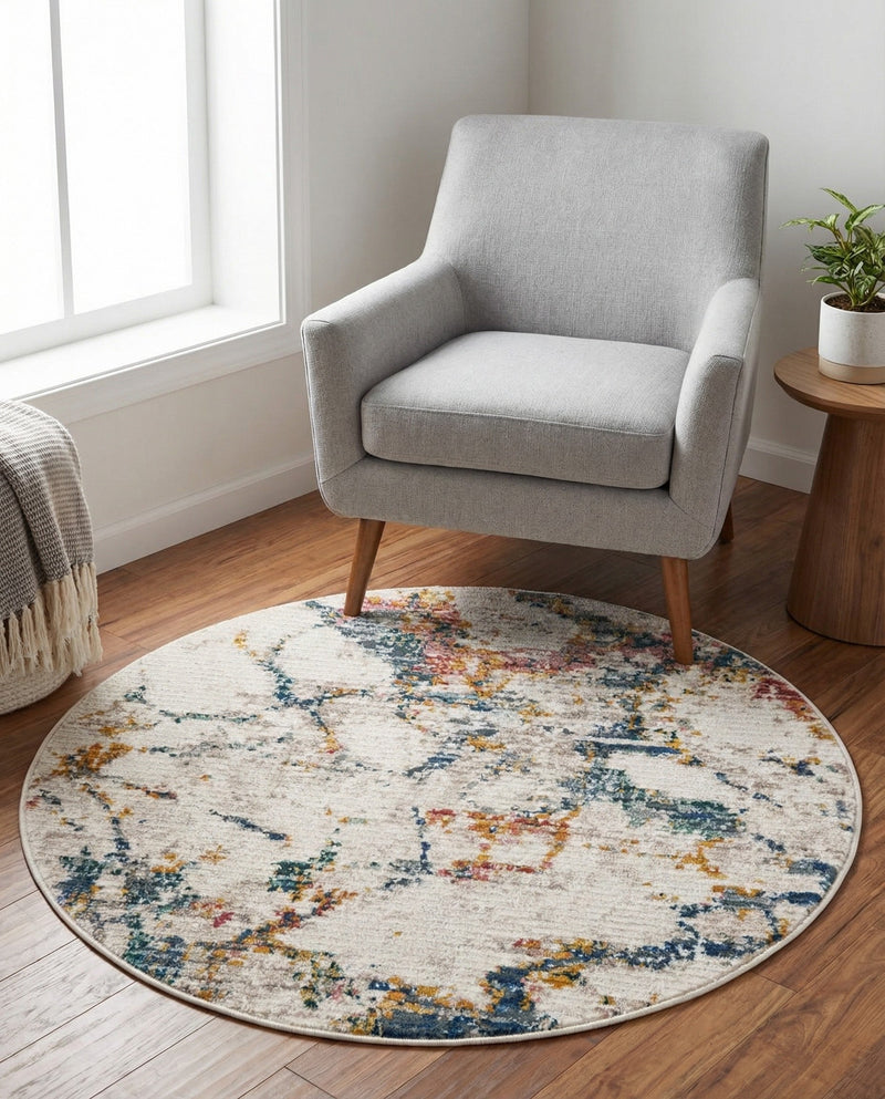 Jewel Oasis Collection Area Rug -  Opaline Round White Navy  lifestyle 53