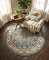 Persian Elegance Collection Area Rug -  Kerman (Blue) Round Blue  lifestyle 51