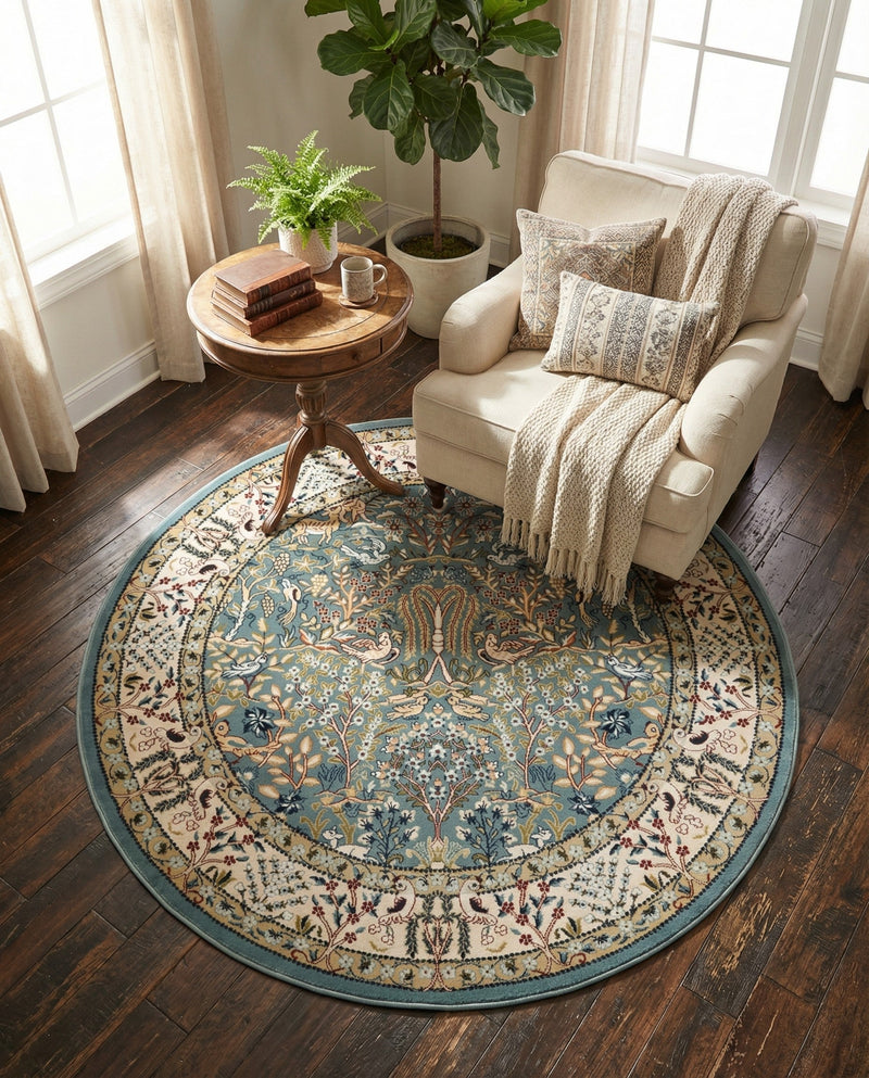 Persian Elegance Collection Area Rug -  Kerman (Blue) Round Blue  lifestyle 51
