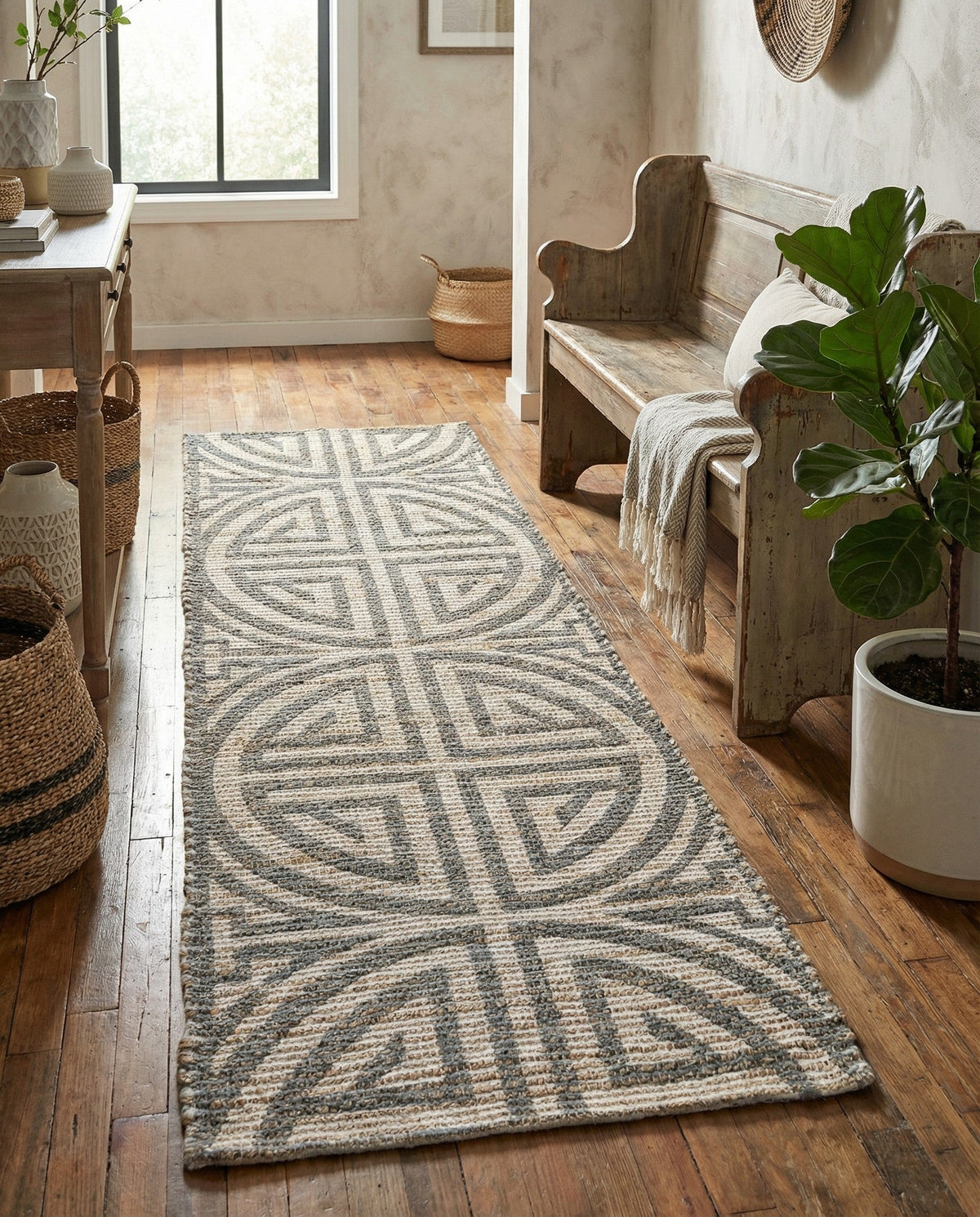 Savannah Threads Collection Area Rug -  Thar Runner Gray and Ivory  lifestyle 145