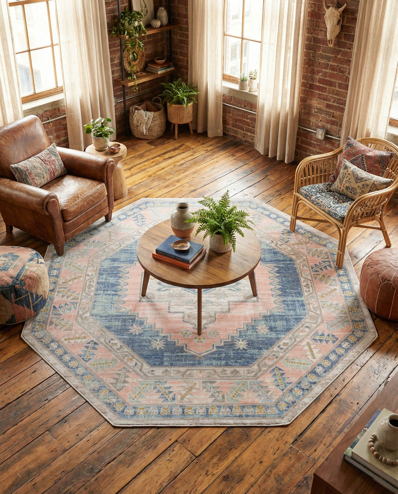 Savannah Series Collection Area Rug -  Augusta (French Blue) Octagon French Blue  lifestyle 39
