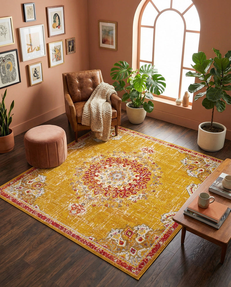 Brighton Terrace Collection Area Rug - Hove (Gold) Square Gold  lifestyle 45