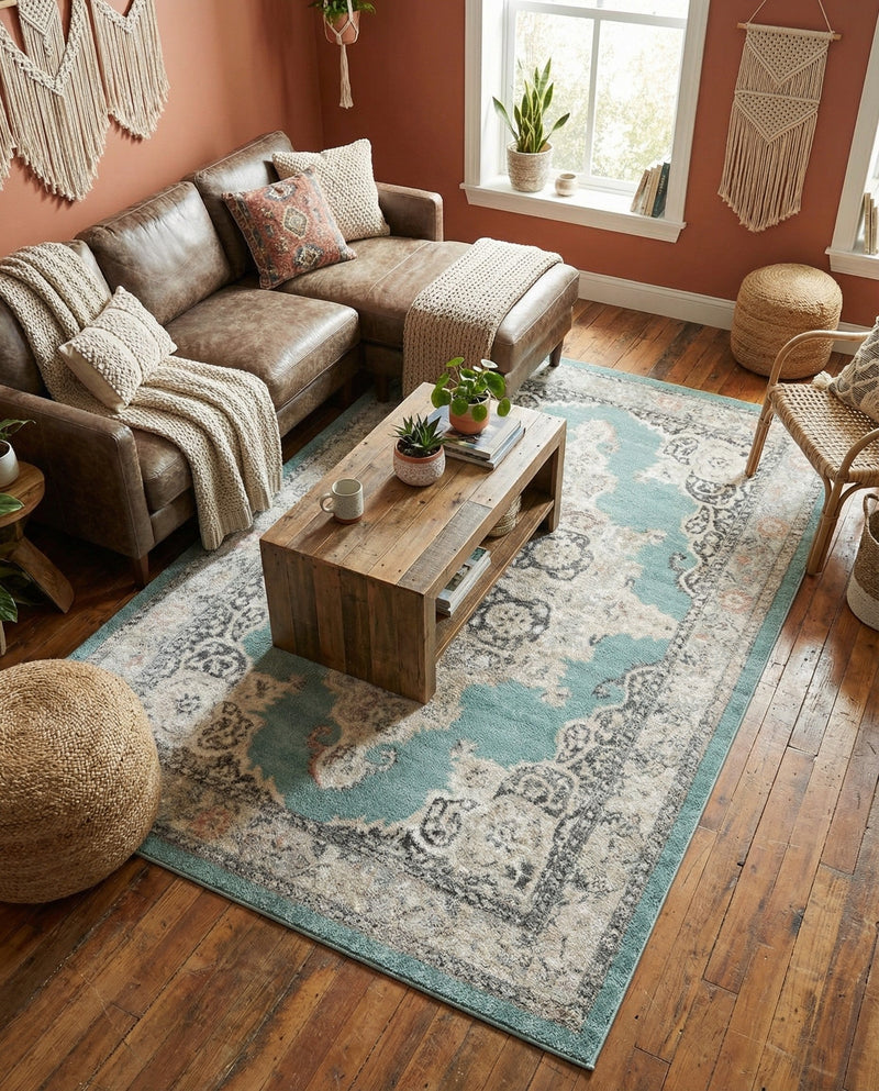 Beverly Grove Collection Area Rug -  Fairfax (Aqua) Rectangle Aqua  lifestyle 12