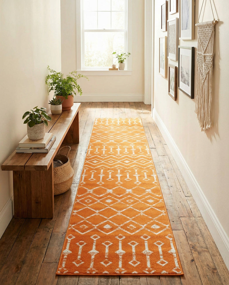 Marrakech Lattice Collection Area Rug - Medina (Orange) Runner Orange  lifestyle 32