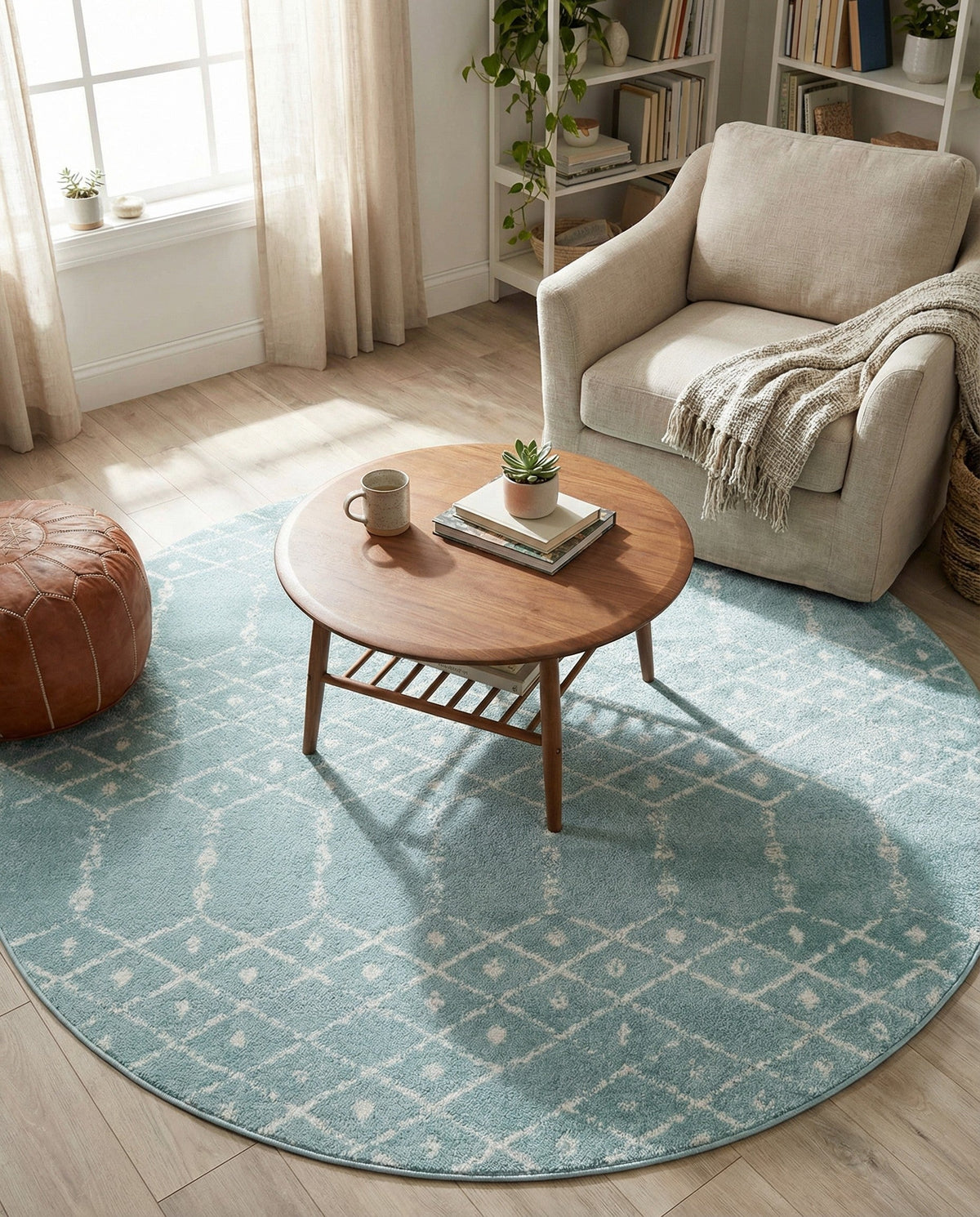 Marrakesh Lattice Collection Area Rug - Casablanca (Aqua) Round Aqua  lifestyle 90