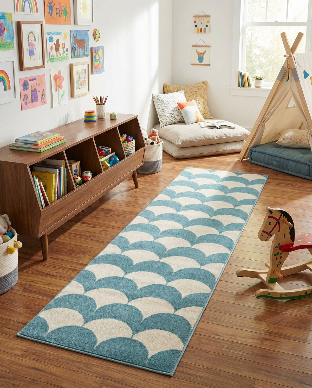 Wonder Tykes Collection Area Rug - Sparklewood Runner Sky blue  lifestyle 140