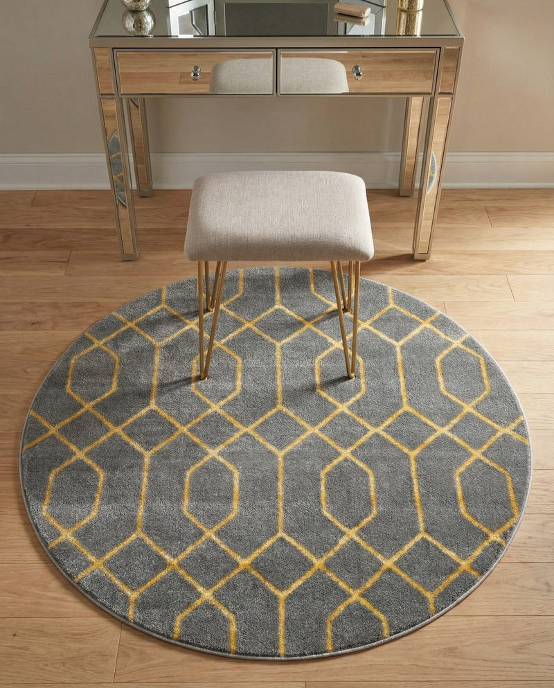 Hollywood Luxe Collection Area Rug - Sunset (Gray Gold) Round Gray Gold  lifestyle 52