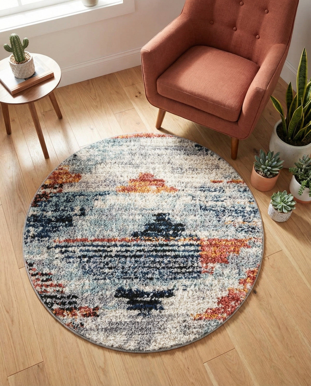 Santa Fe Trails Collection Area Rug -  Arroyo Round Multi  lifestyle 88