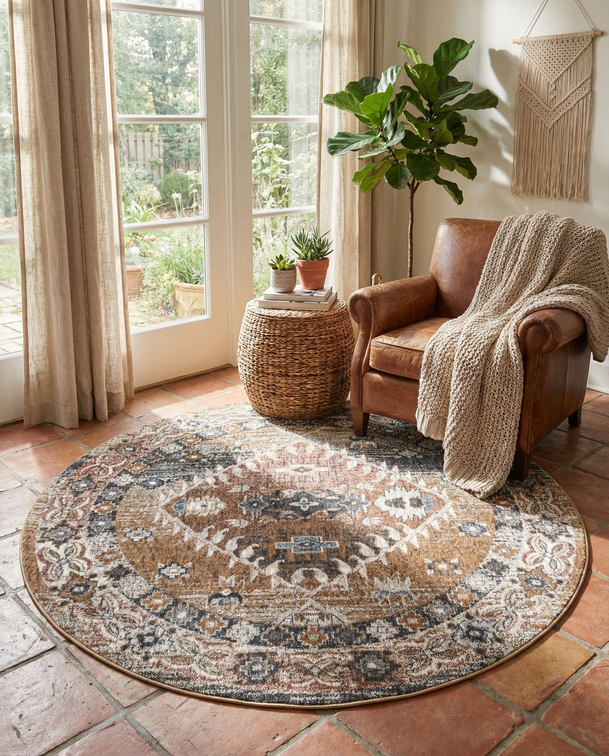 Desert Modern Eco Rug Series Collection Area Rug -  Navajo Round Khaki Gray  lifestyle 89