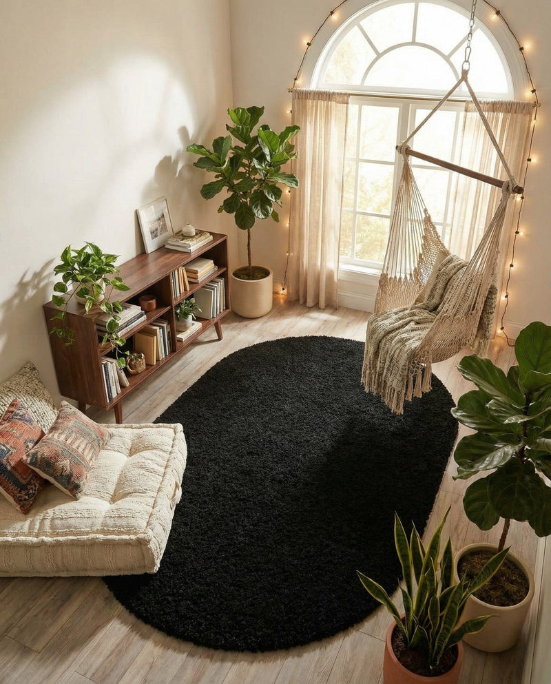 Plush Oasis Collection Area Rug - Serenity (Jet Black) Oval Jet Black  lifestyle 82