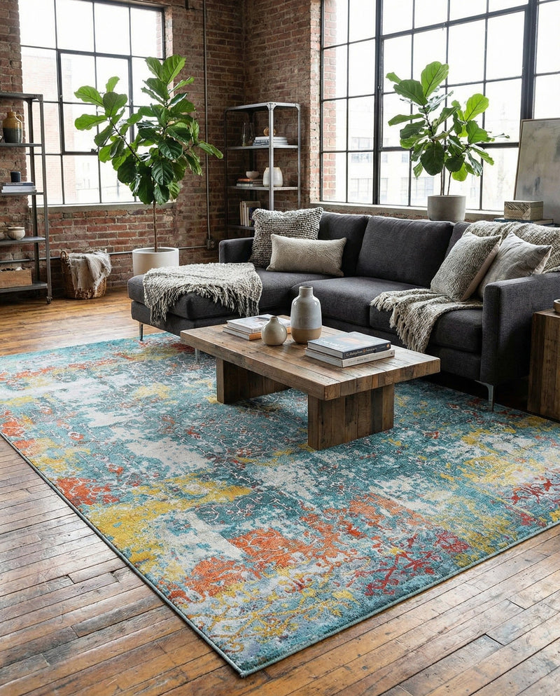 Caribbean Breeze Collection Area Rug -  Quantic Rectangle Blue  lifestyle 12