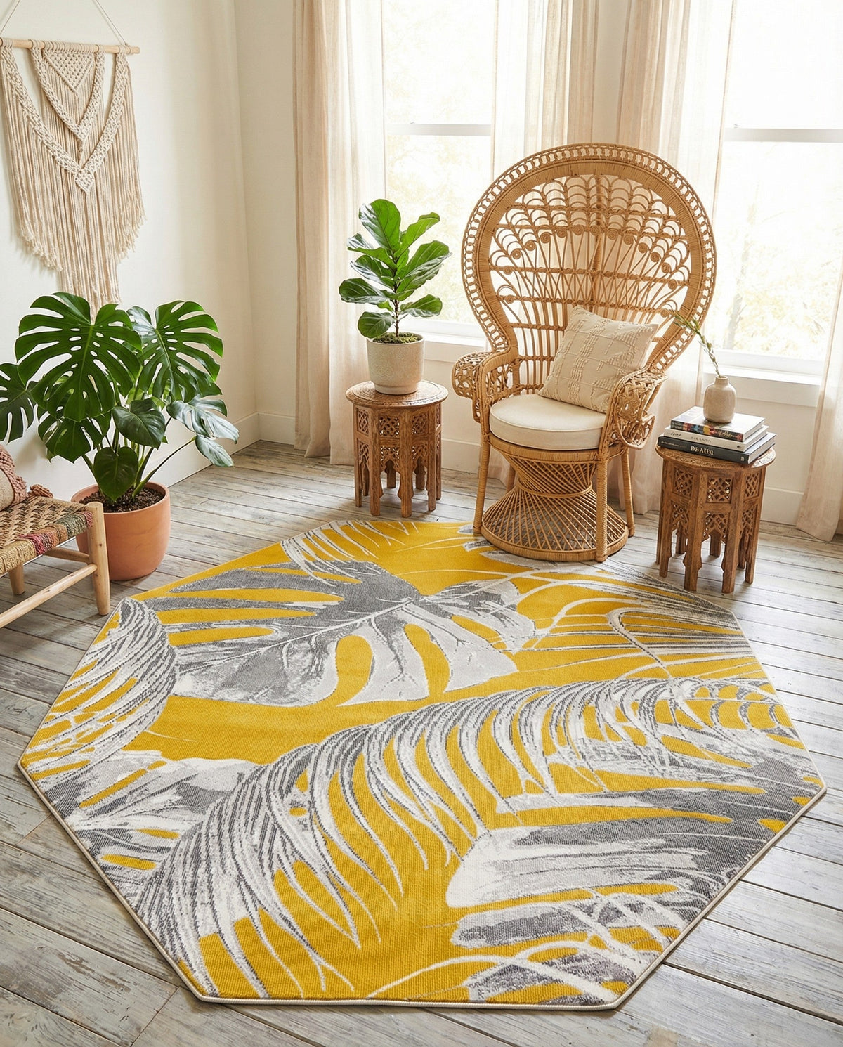 Meadow Breeze Collection Area Rug -  Clover Octagon Yellow  lifestyle 184