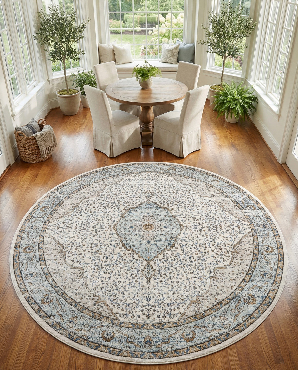 Mykonos Manor Collection Area Rug - Delos Round Blue  lifestyle 127