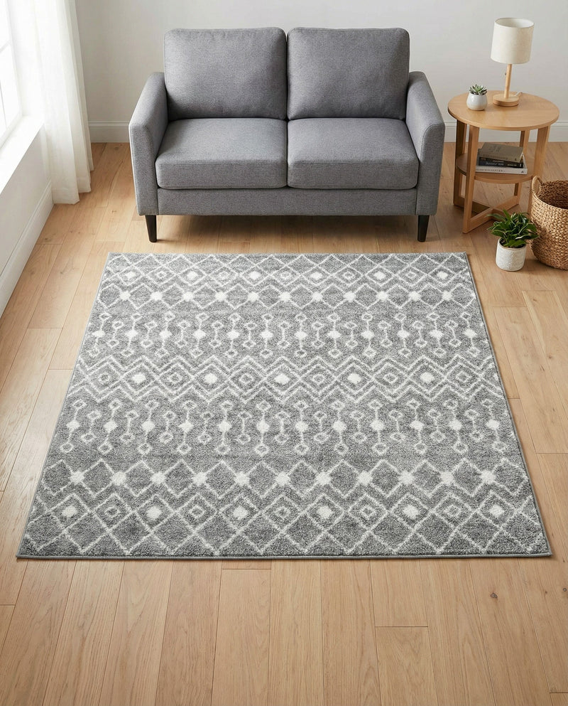 Mediterranean Lattice Collection Area Rug - Santorini (Gray) Square Gray  lifestyle 78