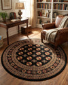 Samarkand Elegance Collection Area Rug -  Margilan (Black) Round Black  lifestyle 79