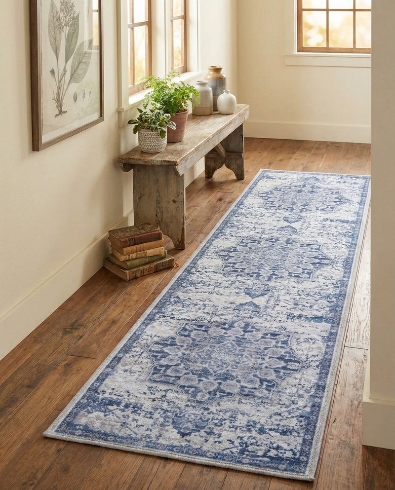 Baroque Era Collection Area Rug - Versailles (Gray Blue) Runner Gray Blue  lifestyle 41