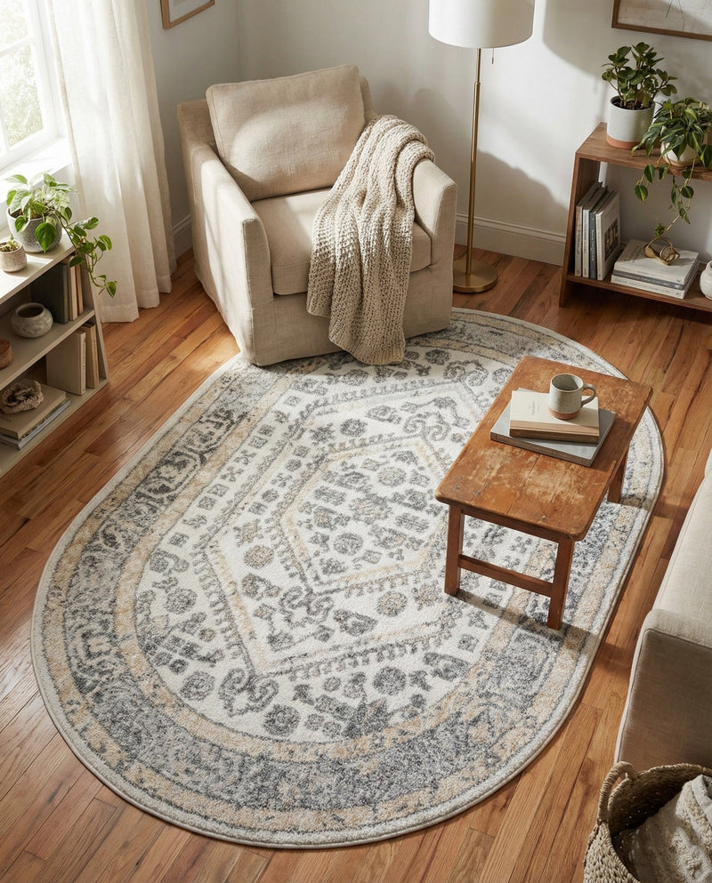 Adriana Terrace Collection Area Rug - Capri (Ivory) Oval Ivory  lifestyle 26