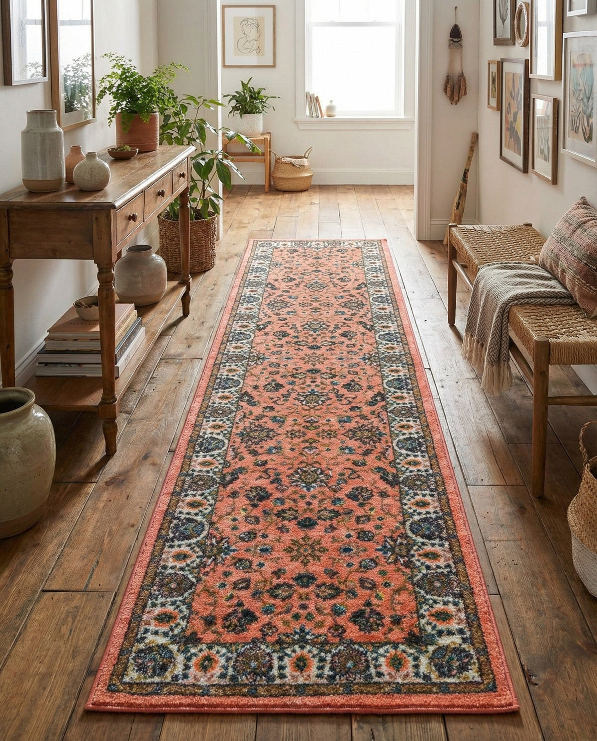 Casablanca Tapestry Collection Area Rug -  Marrakech (Salmon) Runner Salmon  lifestyle 54