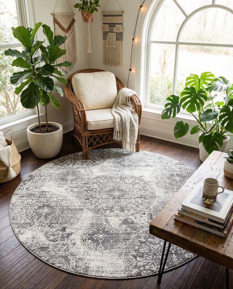 Riviera Elegance Collection Area Rug -  Monaco (Gray) Round Gray  lifestyle 40