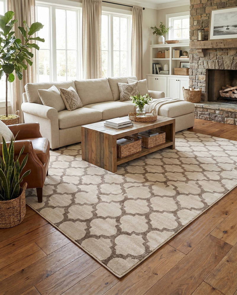 Lattice Gardens Collection Area Rug -  Bloomfield (Beige and Light Brown) Rectangle Beige and Light Brown  lifestyle 29