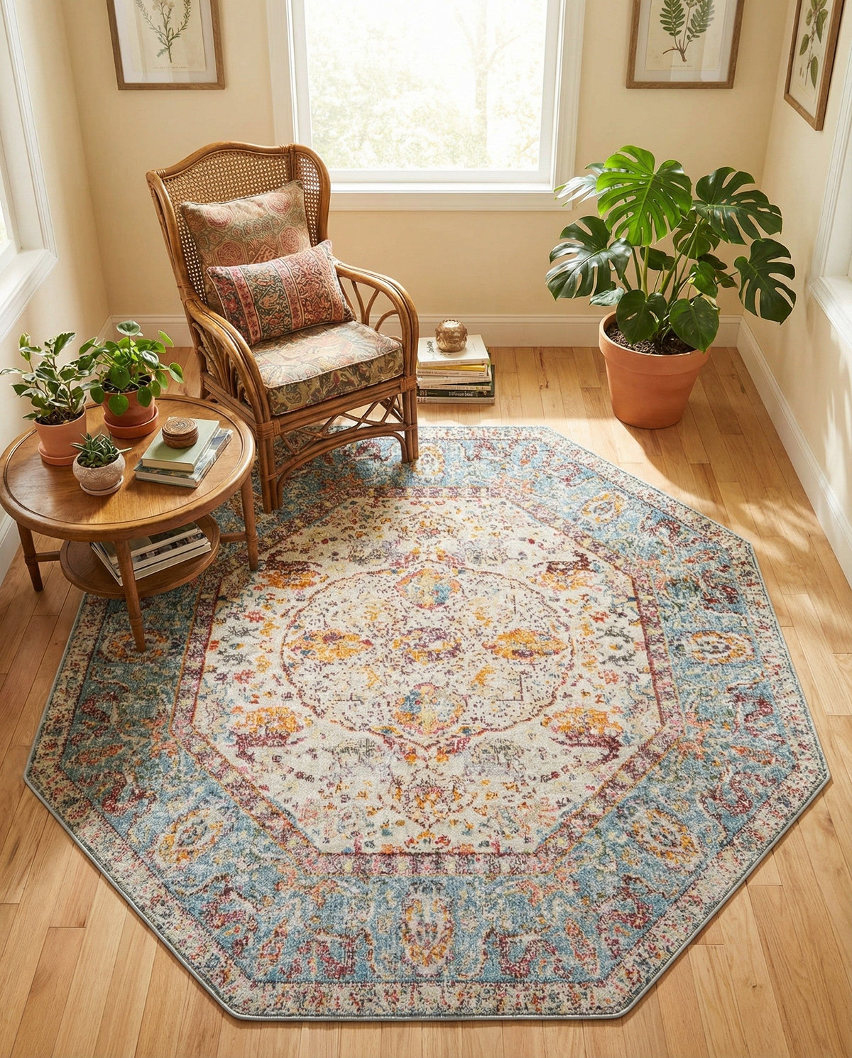 Caribbean Breeze Collection Area Rug -  Xcalak Octagon Light Blue  lifestyle 96