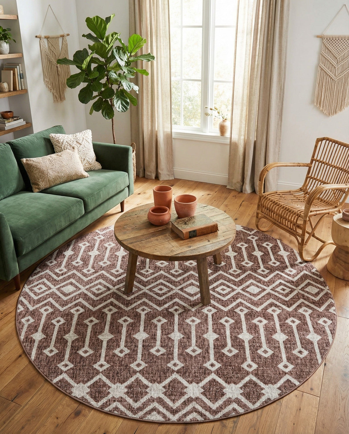 Geo Garden Lattice Collection Area Rug -  Andalusia Round Dusty Rose  lifestyle 226