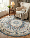 Persian Elegance Collection Area Rug -  Hamedan (Blue) Round Blue  lifestyle 93