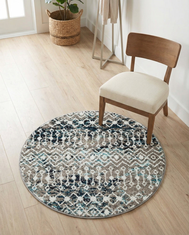 Mediterranean Lattice Collection Area Rug - Santorini (Multi Gray Blue) Round Multi Gray Blue  lifestyle 88