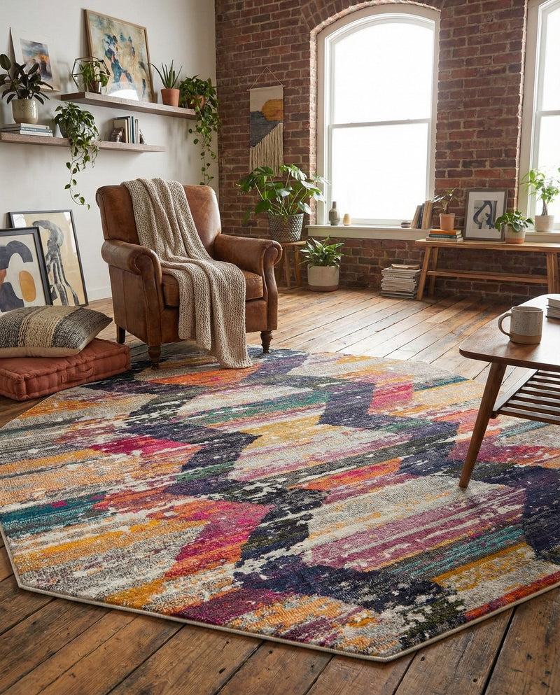 Colorburst Oasis Collection Area Rug -  Mirage Octagon Multi  lifestyle 46